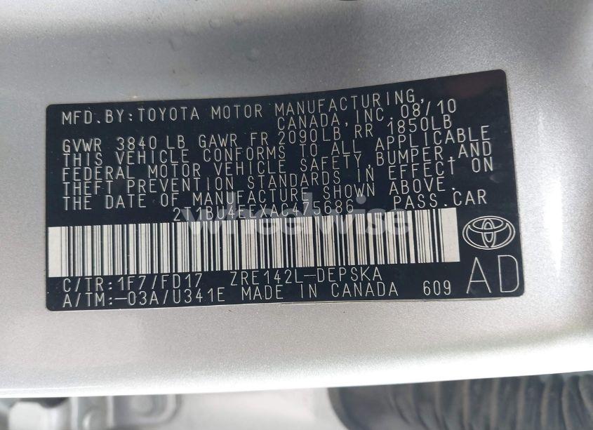 Photo 9 of 2010 Toyota Corolla S (VIN 2T1BU4EEXAC475686)