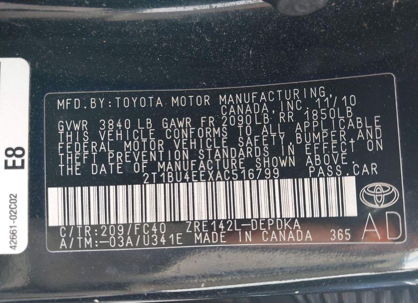 Photo 9 of 2010 Toyota Corolla LE (VIN 2T1BU4EEXAC516799)