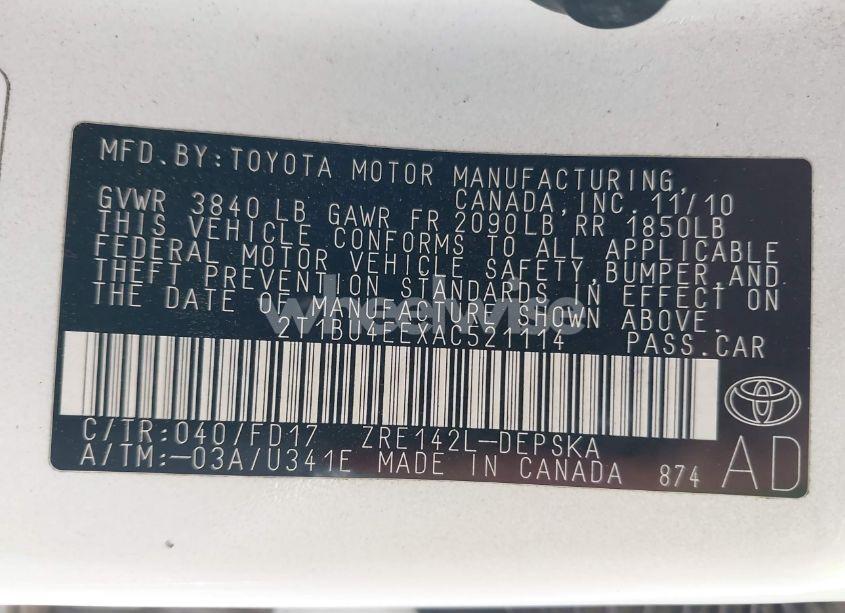 Photo 9 of 2010 Toyota Corolla S (VIN 2T1BU4EEXAC521114)