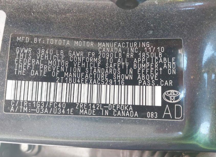 Photo 9 of 2010 Toyota Corolla LE (VIN 2T1BU4EEXAC529116)