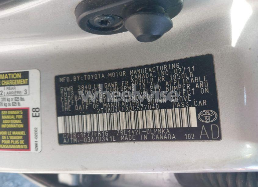 Photo 9 of 2011 Toyota Corolla LE (VIN 2T1BU4EEXBC577040)