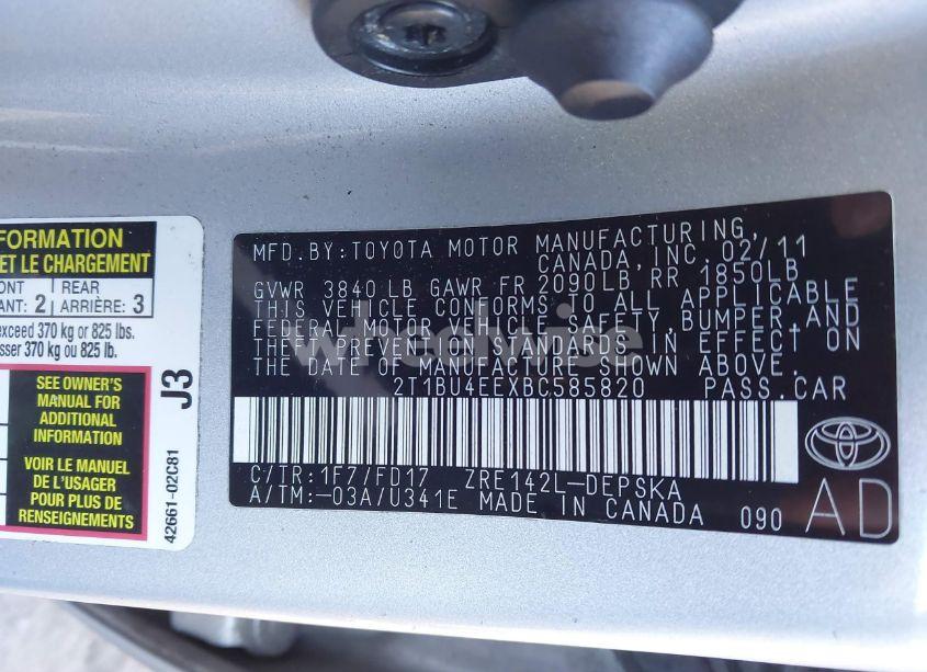 Photo 9 of 2011 Toyota Corolla S (VIN 2T1BU4EEXBC585820)