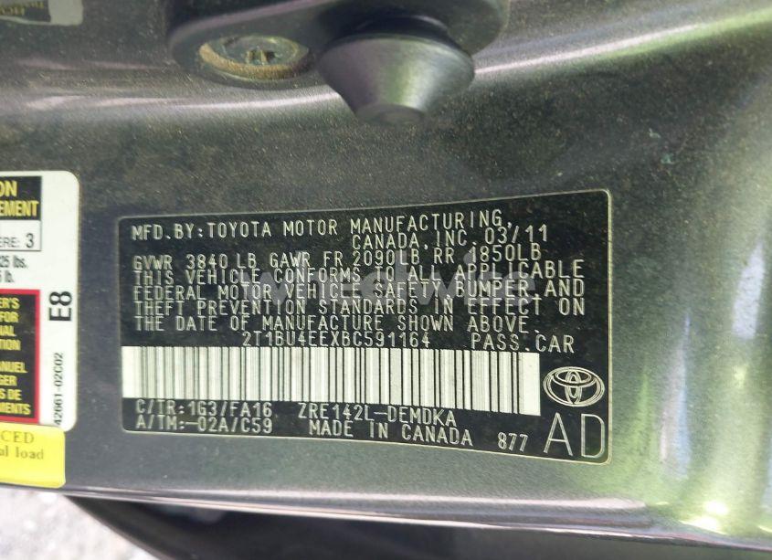 Photo 9 of 2011 Toyota Corolla (VIN 2T1BU4EEXBC591164)