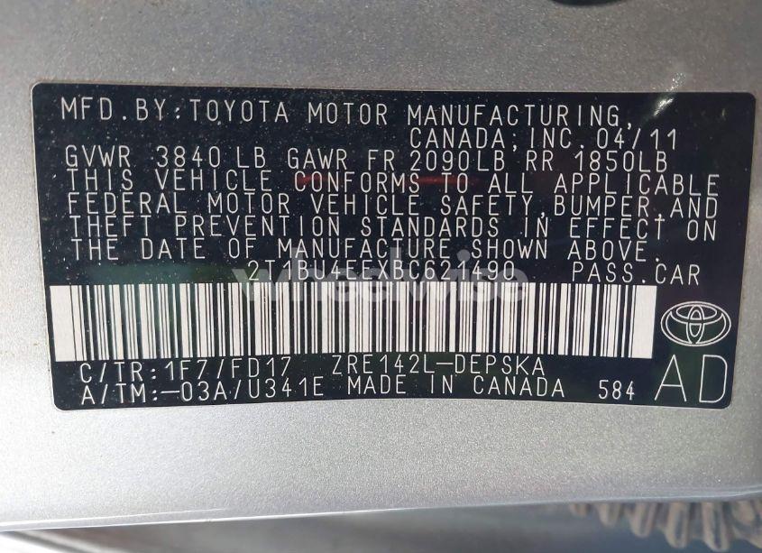 Photo 9 of 2011 Toyota Corolla S (VIN 2T1BU4EEXBC621490)