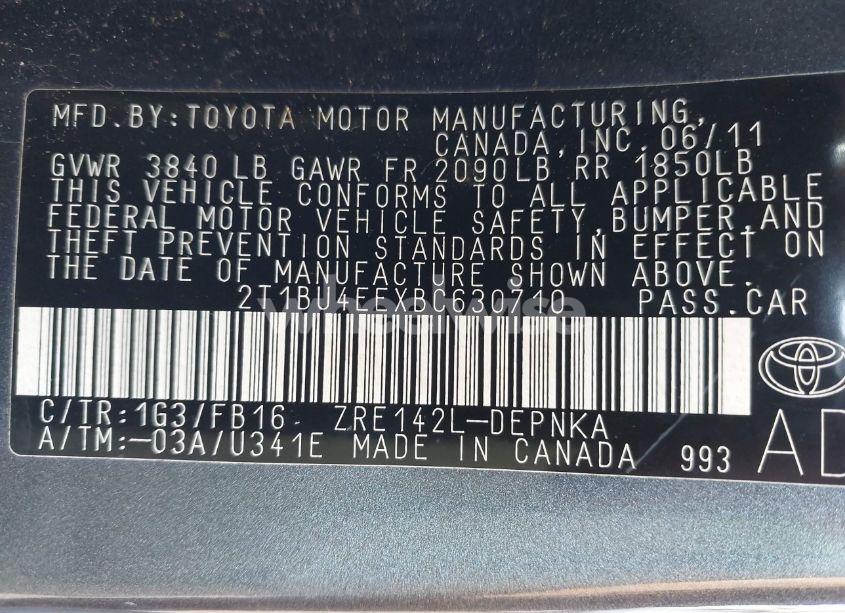 Photo 9 of 2011 Toyota Corolla LE (VIN 2T1BU4EEXBC630710)