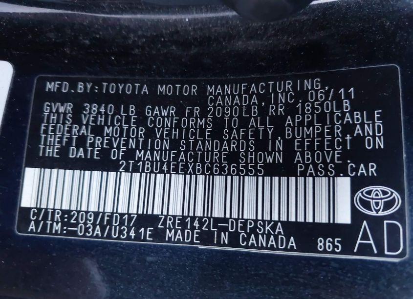 Photo 9 of 2011 Toyota Corolla S (VIN 2T1BU4EEXBC636555)