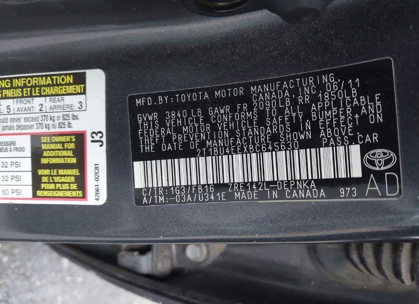 Photo 9 of 2011 Toyota Corolla LE (VIN 2T1BU4EEXBC645630)