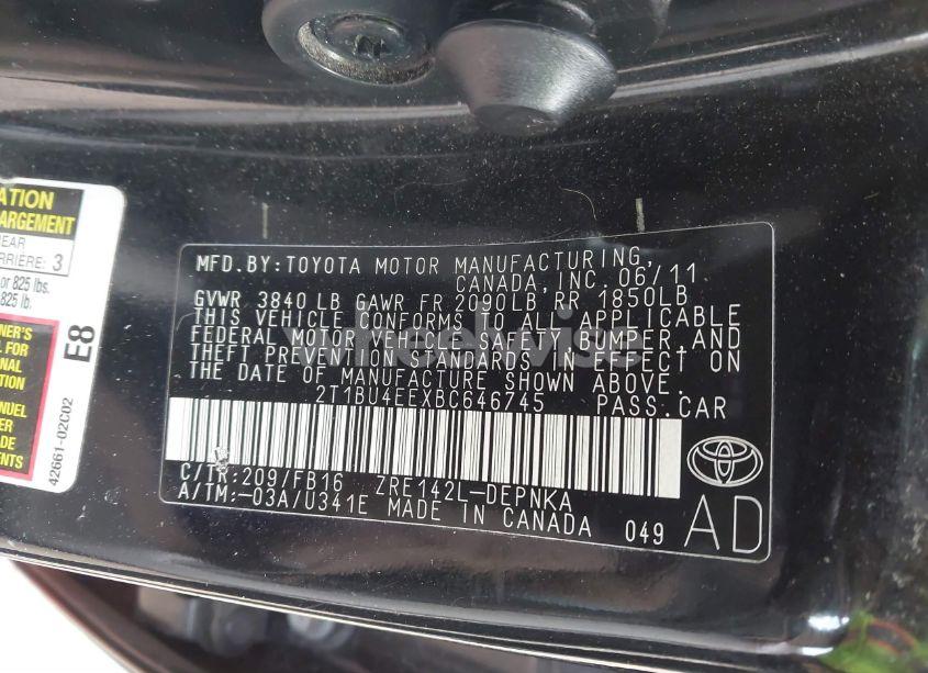 Photo 9 of 2011 Toyota Corolla LE (VIN 2T1BU4EEXBC646745)