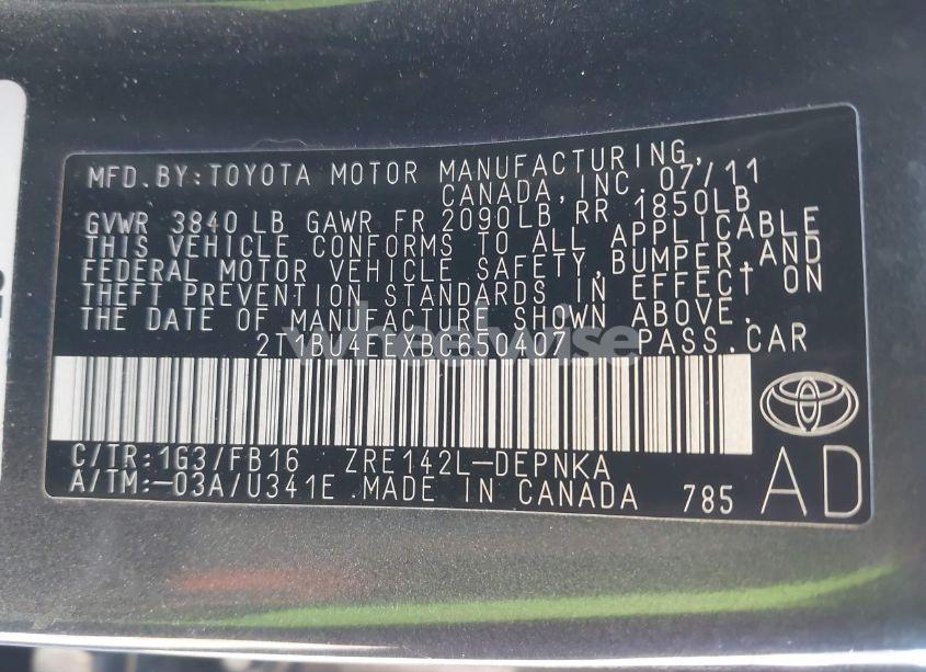 Photo 9 of 2011 Toyota Corolla LE (VIN 2T1BU4EEXBC650407)