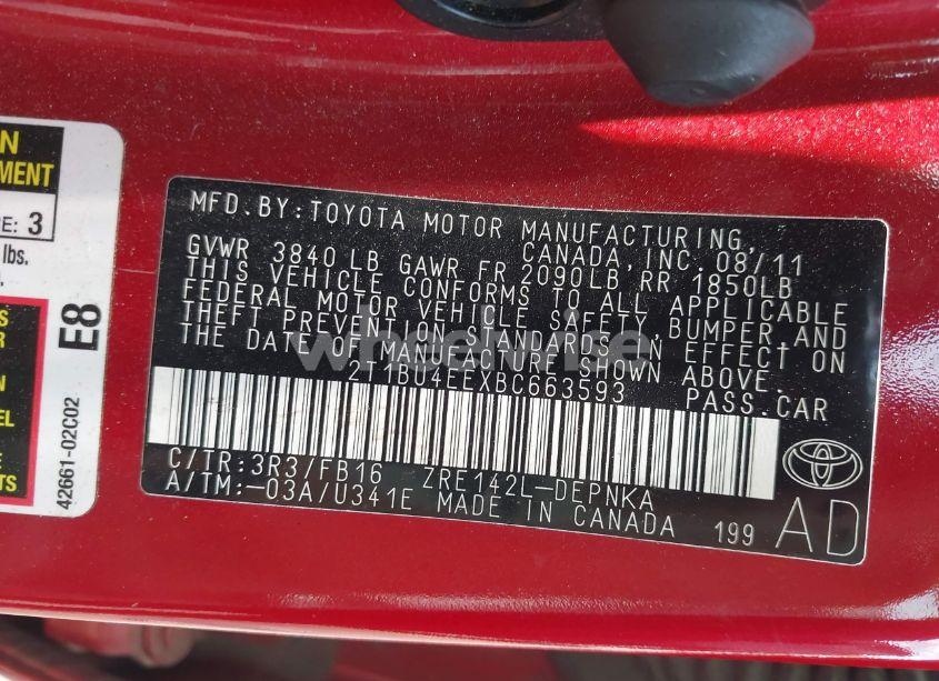 Photo 9 of 2011 Toyota Corolla LE (VIN 2T1BU4EEXBC663593)