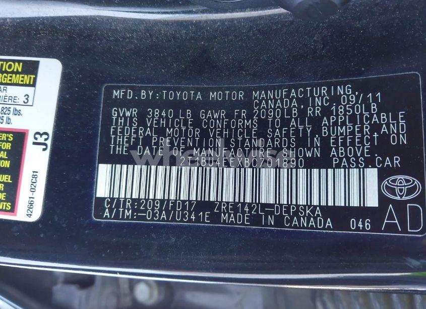 Photo 9 of 2011 Toyota Corolla S (VIN 2T1BU4EEXBC701890)