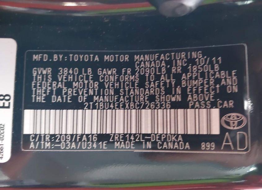 Photo 9 of 2011 Toyota Corolla (VIN 2T1BU4EEXBC726336)