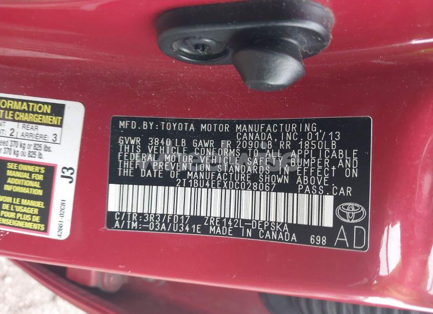 Photo 9 of 2013 Toyota Corolla S (VIN 2T1BU4EEXDC028067)