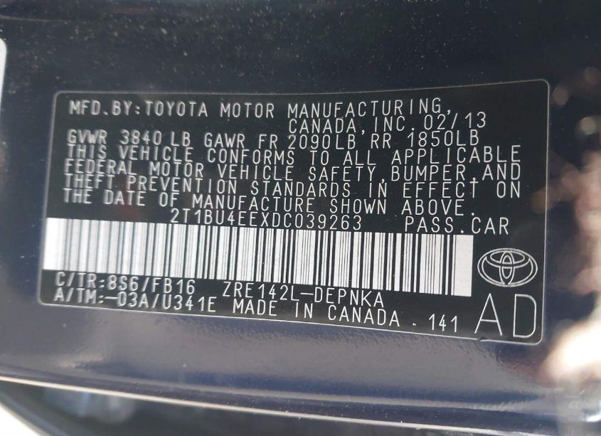 Photo 9 of 2013 Toyota Corolla LE (VIN 2T1BU4EEXDC039263)