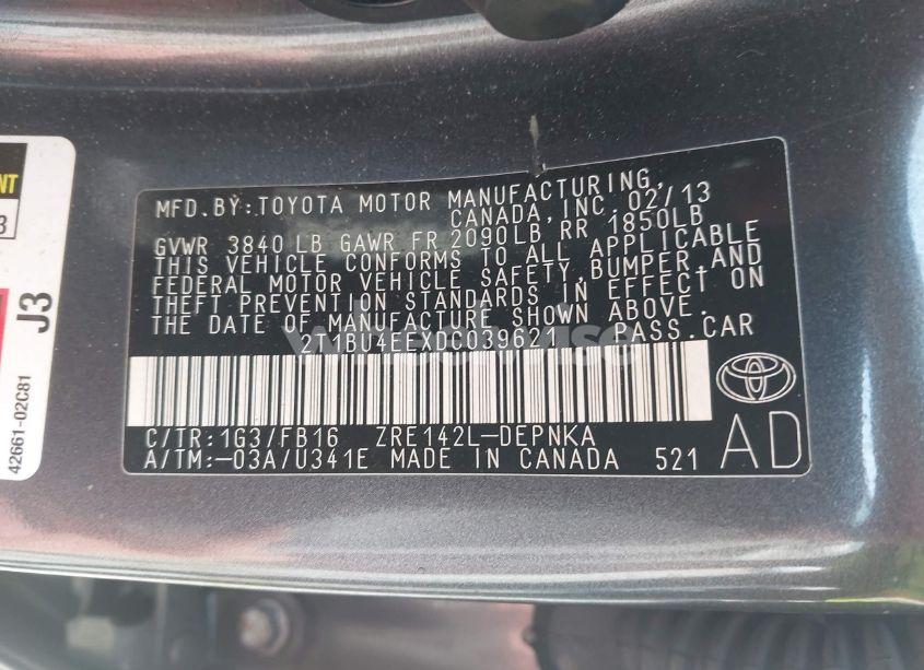 Photo 9 of 2013 Toyota Corolla LE (VIN 2T1BU4EEXDC039621)