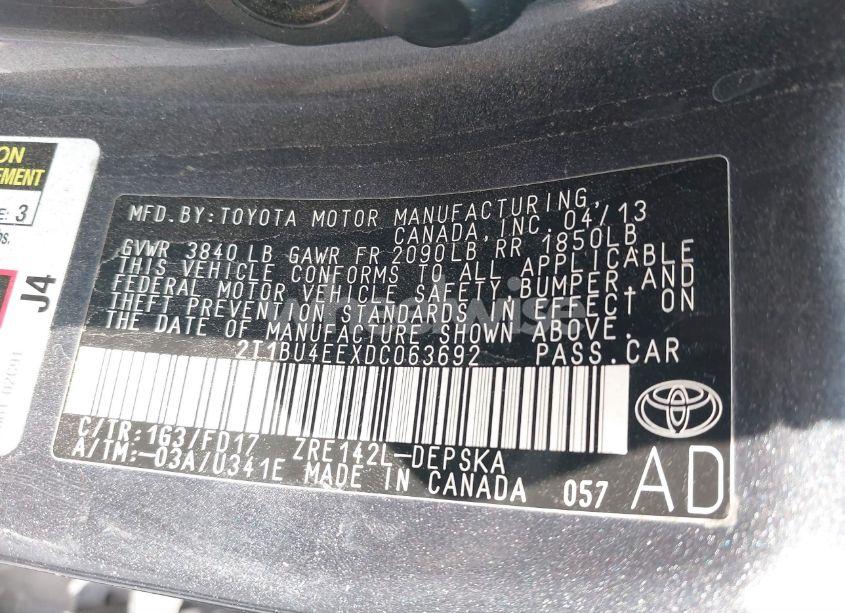 Photo 9 of 2013 Toyota Corolla S (VIN 2T1BU4EEXDC063692)