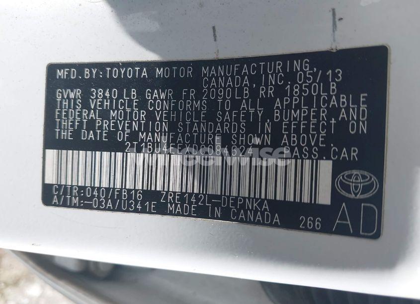 Photo 9 of 2013 Toyota Corolla LE (VIN 2T1BU4EEXDC084624)