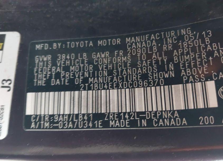 Photo 9 of 2013 Toyota Corolla LE SPECIAL EDITION (VIN 2T1BU4EEXDC096370)