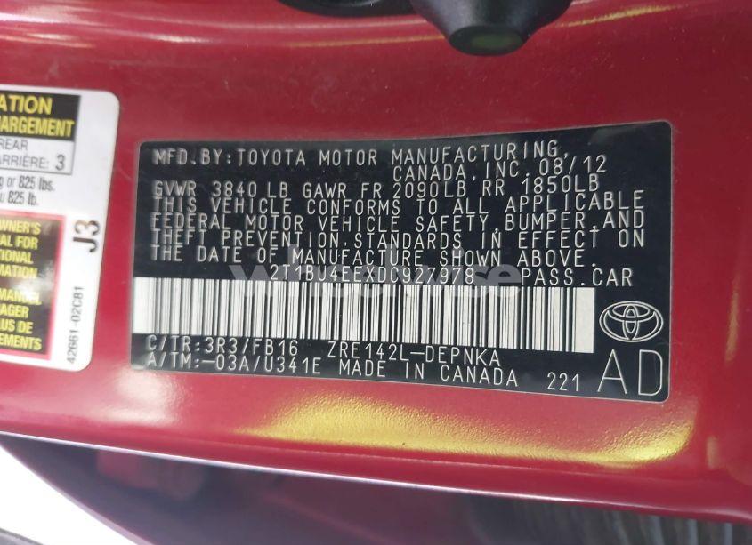 Photo 9 of 2013 Toyota Corolla LE (VIN 2T1BU4EEXDC927978)