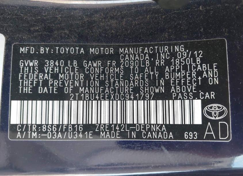 Photo 9 of 2013 Toyota Corolla LE (VIN 2T1BU4EEXDC941797)