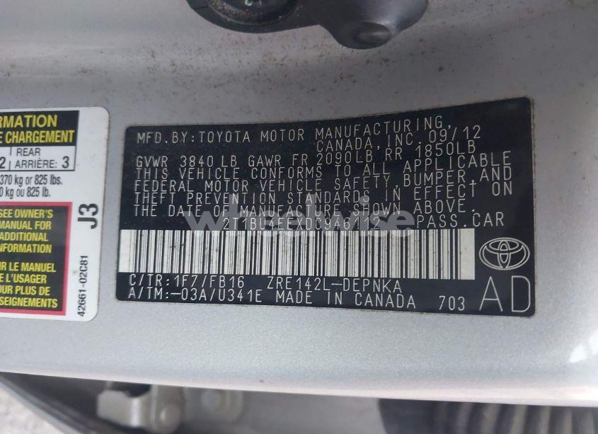 Photo 9 of 2013 Toyota Corolla LE (VIN 2T1BU4EEXDC946112)