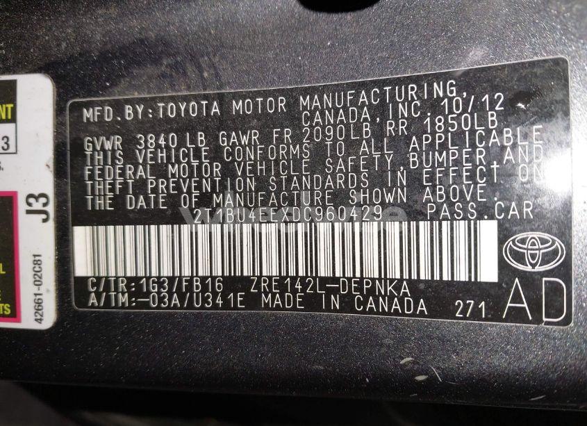 Photo 9 of 2013 Toyota Corolla LE (VIN 2T1BU4EEXDC960429)