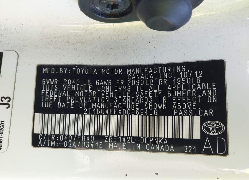 Photo 9 of 2013 Toyota Corolla LE (VIN 2T1BU4EEXDC969406)