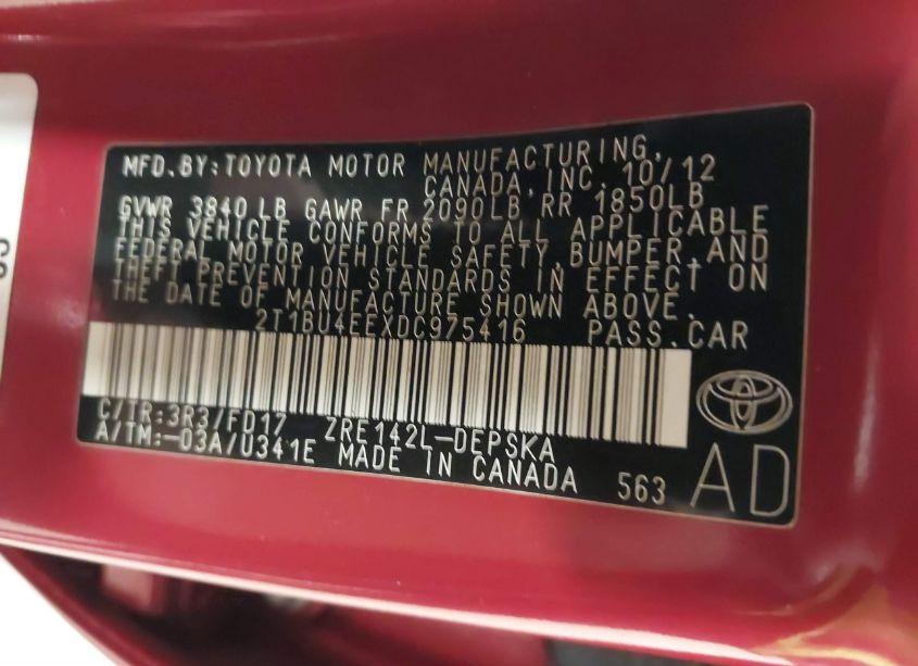 Photo 9 of 2013 Toyota Corolla S (VIN 2T1BU4EEXDC975416)