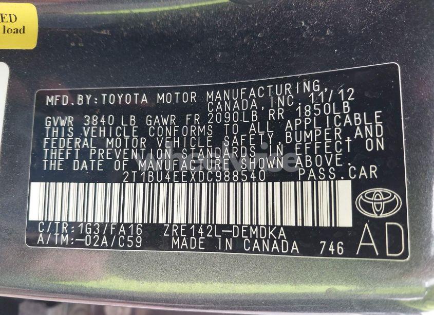 Photo 9 of 2013 Toyota Corolla L (VIN 2T1BU4EEXDC988540)