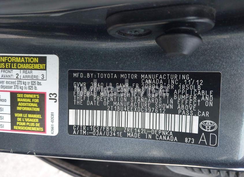 Photo 9 of 2013 Toyota Corolla LE (VIN 2T1BU4EEXDC997612)