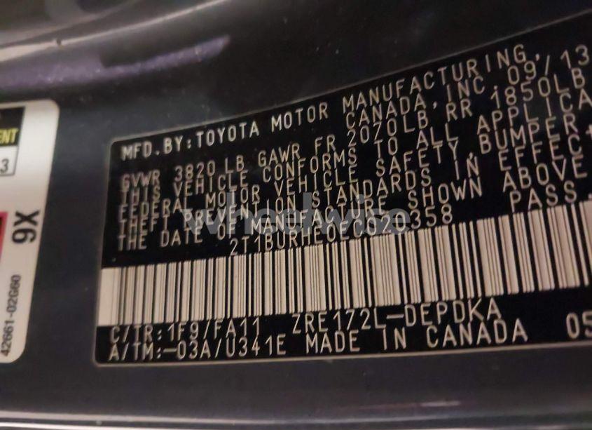 Photo 9 of 2014 Toyota Corolla L (VIN 2T1BURHE0EC020358)