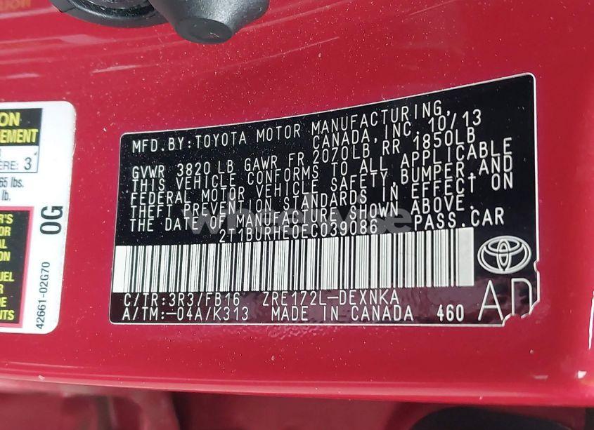 Photo 9 of 2014 Toyota Corolla LE (VIN 2T1BURHE0EC039086)