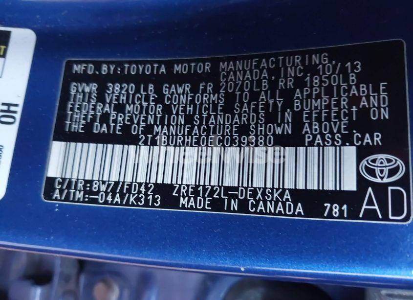 Photo 9 of 2014 Toyota Corolla S PLUS (VIN 2T1BURHE0EC039380)