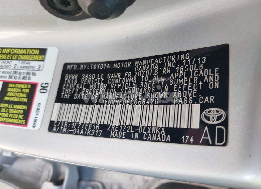 Photo 9 of 2014 Toyota Corolla LE (VIN 2T1BURHE0EC068426)