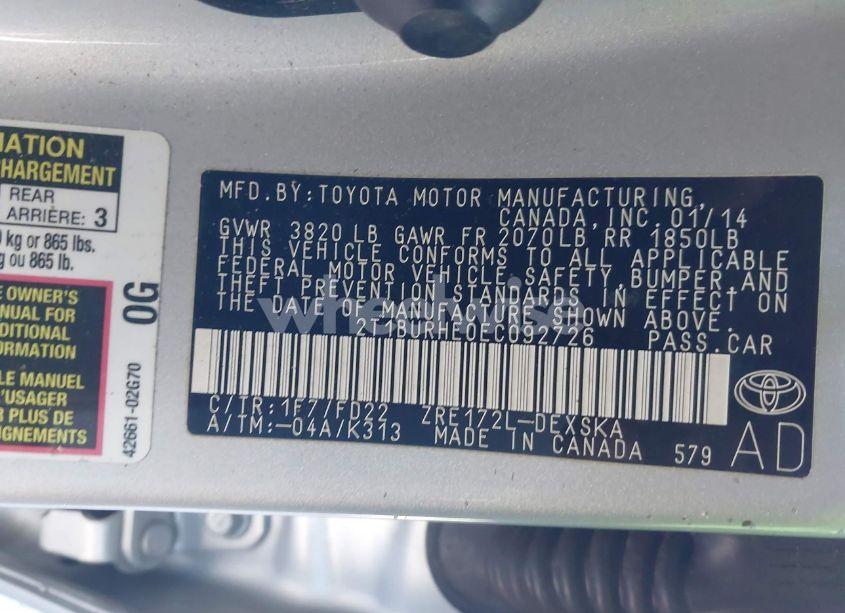 Photo 9 of 2014 Toyota Corolla S (VIN 2T1BURHE0EC092726)