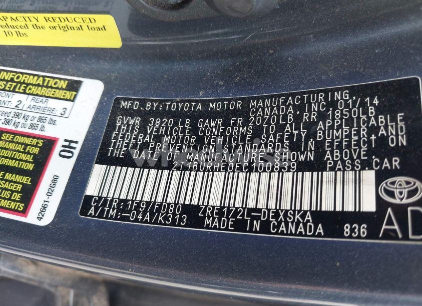 Photo 9 of 2014 Toyota Corolla S PLUS (VIN 2T1BURHE0EC100839)