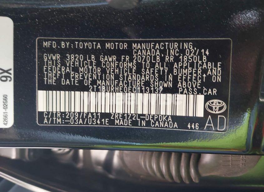 Photo 9 of 2014 Toyota Corolla L (VIN 2T1BURHE0EC113137)