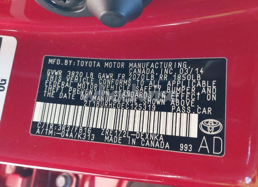 Photo 9 of 2014 Toyota Corolla LE (VIN 2T1BURHE0EC125319)