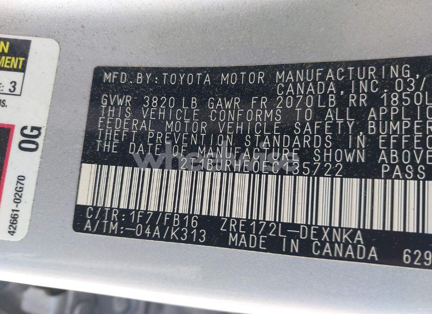 Photo 9 of 2014 Toyota Corolla LE (VIN 2T1BURHE0EC135722)