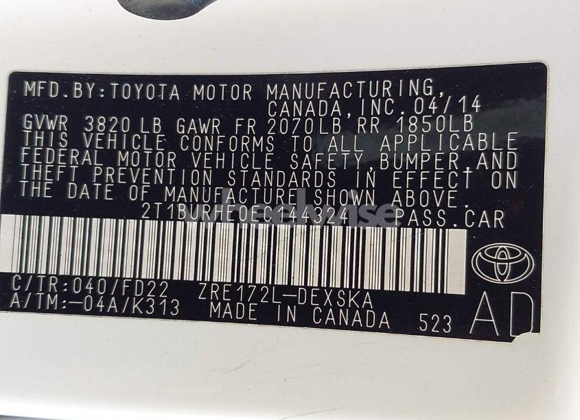 Photo 9 of 2014 Toyota Corolla S PLUS (VIN 2T1BURHE0EC144324)