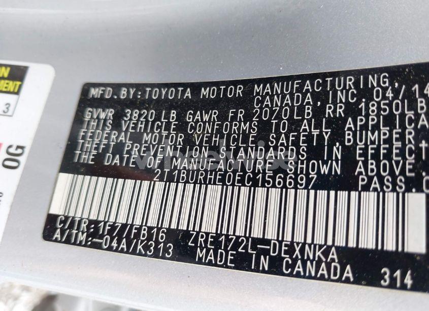 Photo 9 of 2014 Toyota Corolla LE (VIN 2T1BURHE0EC156697)