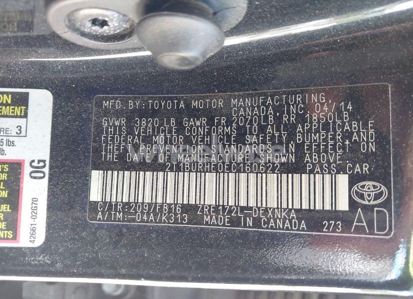 Photo 9 of 2014 Toyota Corolla LE (VIN 2T1BURHE0EC160622)