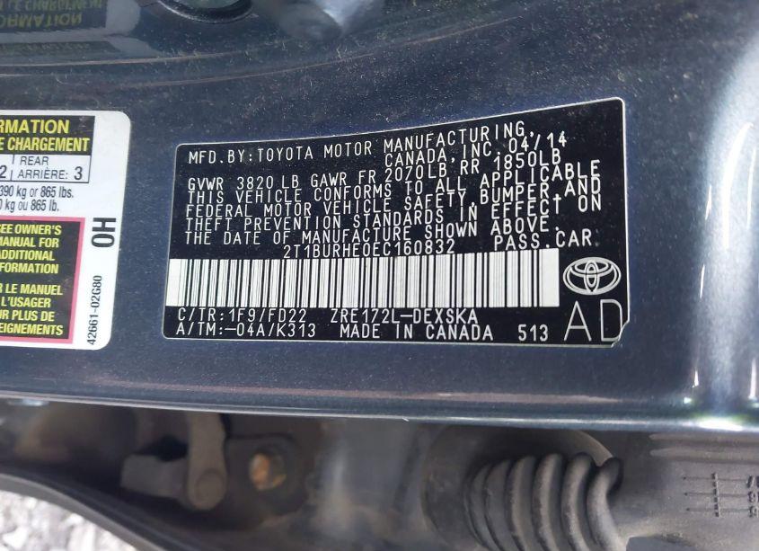 Photo 9 of 2014 Toyota Corolla S PLUS (VIN 2T1BURHE0EC160832)