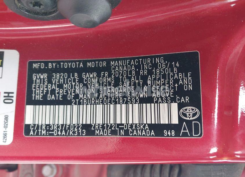 Photo 9 of 2014 Toyota Corolla S PLUS (VIN 2T1BURHE0EC187593)