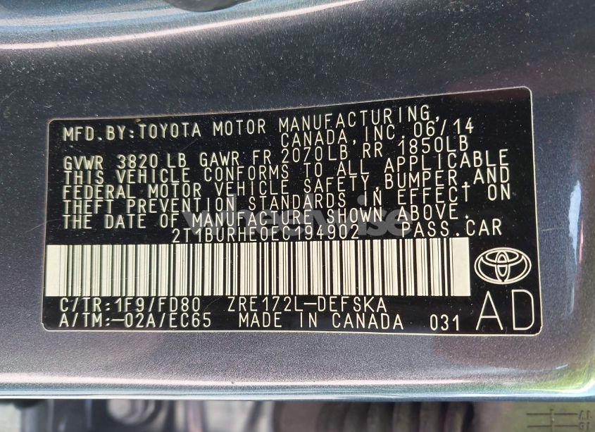 Photo 9 of 2014 Toyota Corolla S PLUS (VIN 2T1BURHE0EC194902)