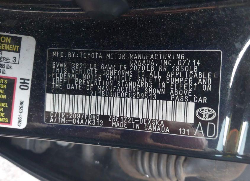 Photo 9 of 2014 Toyota Corolla S PLUS (VIN 2T1BURHE0EC209513)