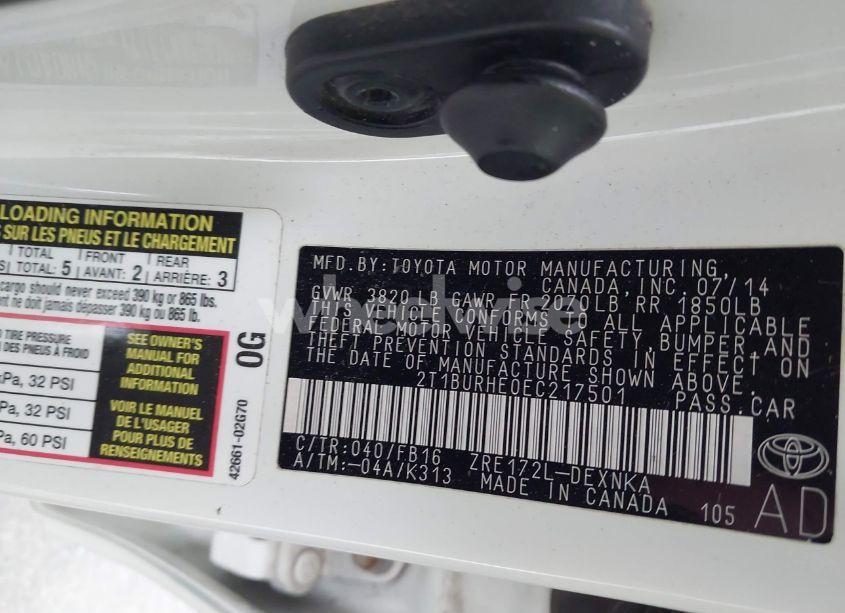 Photo 9 of 2014 Toyota Corolla LE (VIN 2T1BURHE0EC217501)