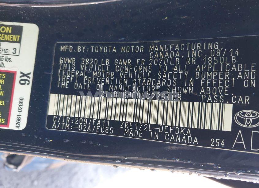 Photo 9 of 2014 Toyota Corolla L (VIN 2T1BURHE0EC226408)