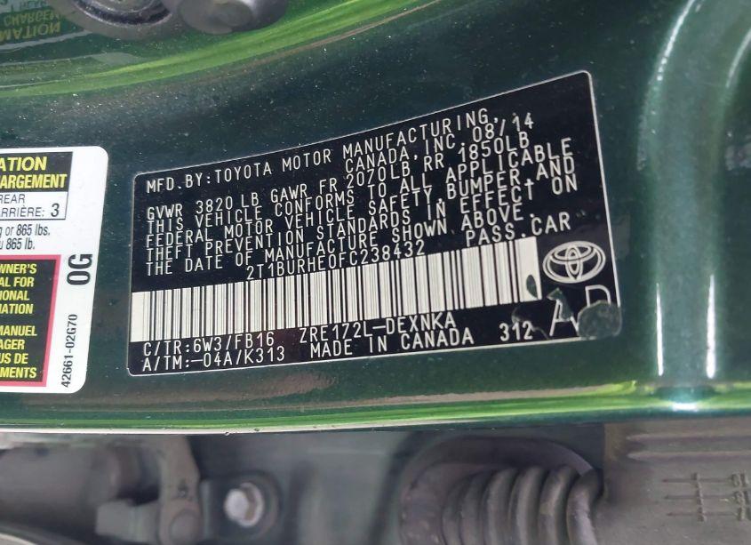 Photo 9 of 2015 Toyota Corolla LE (VIN 2T1BURHE0FC238432)