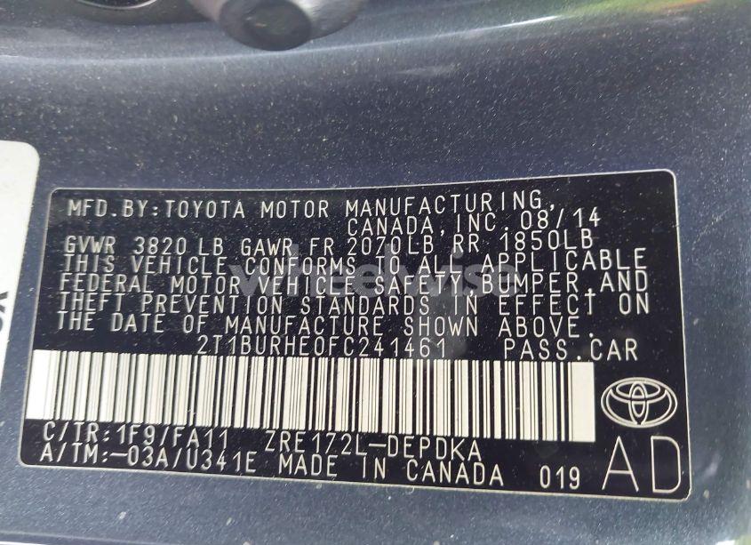 Photo 9 of 2015 Toyota Corolla L (VIN 2T1BURHE0FC241461)